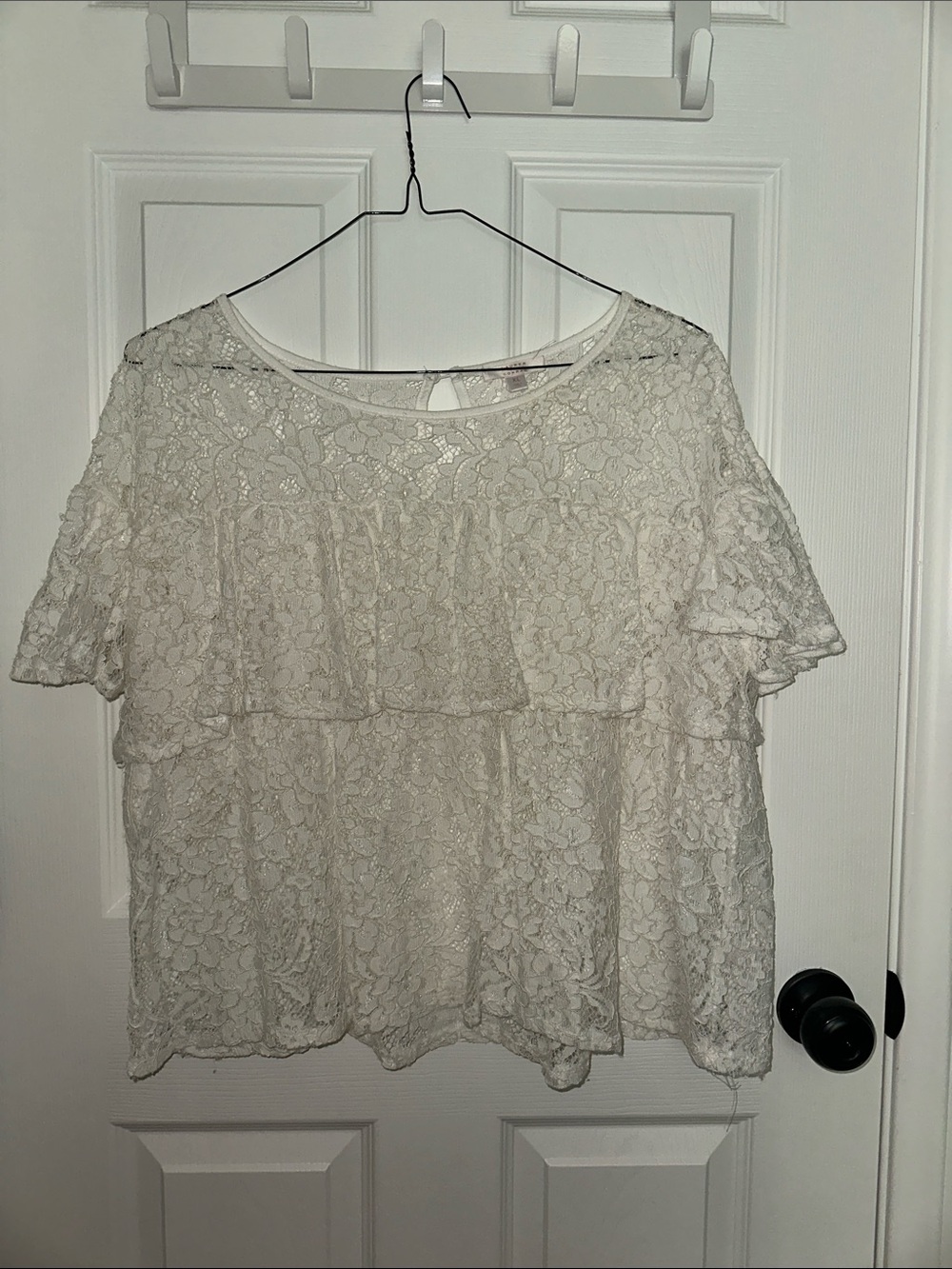 Lauren Conrad Women's Lace Ruffle Short-Sleeve Top — Cream